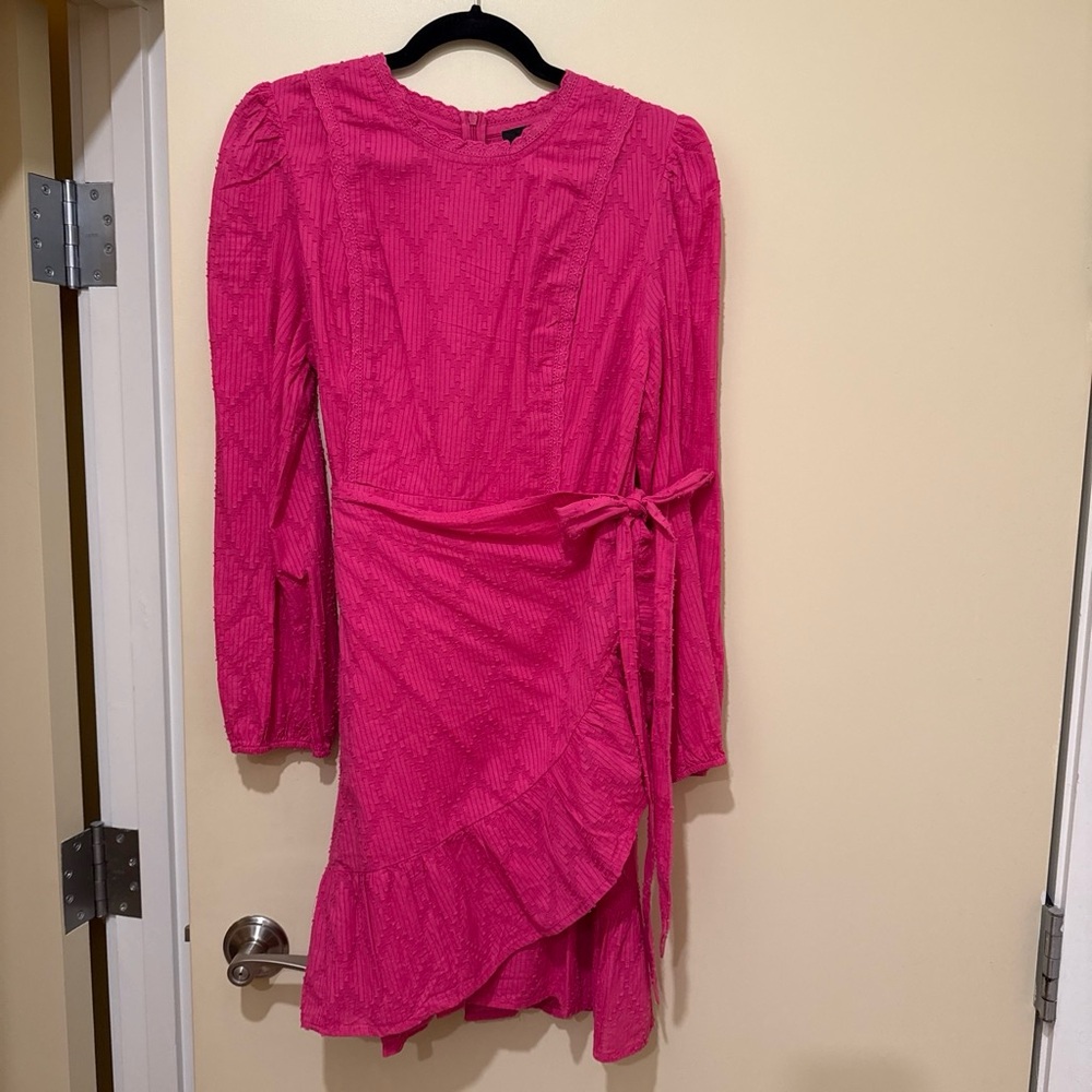 Fuchsia Long-Sleeve Wrap Dress